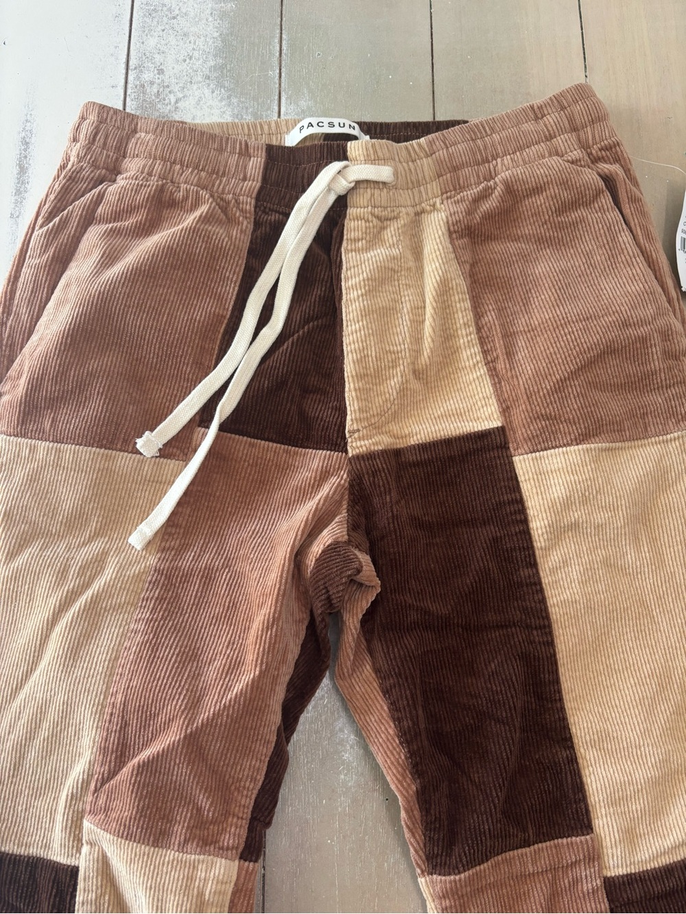 PacSun Men's Patchwork Corduroy Pants in Brown and Tan - Picture 2 of 5